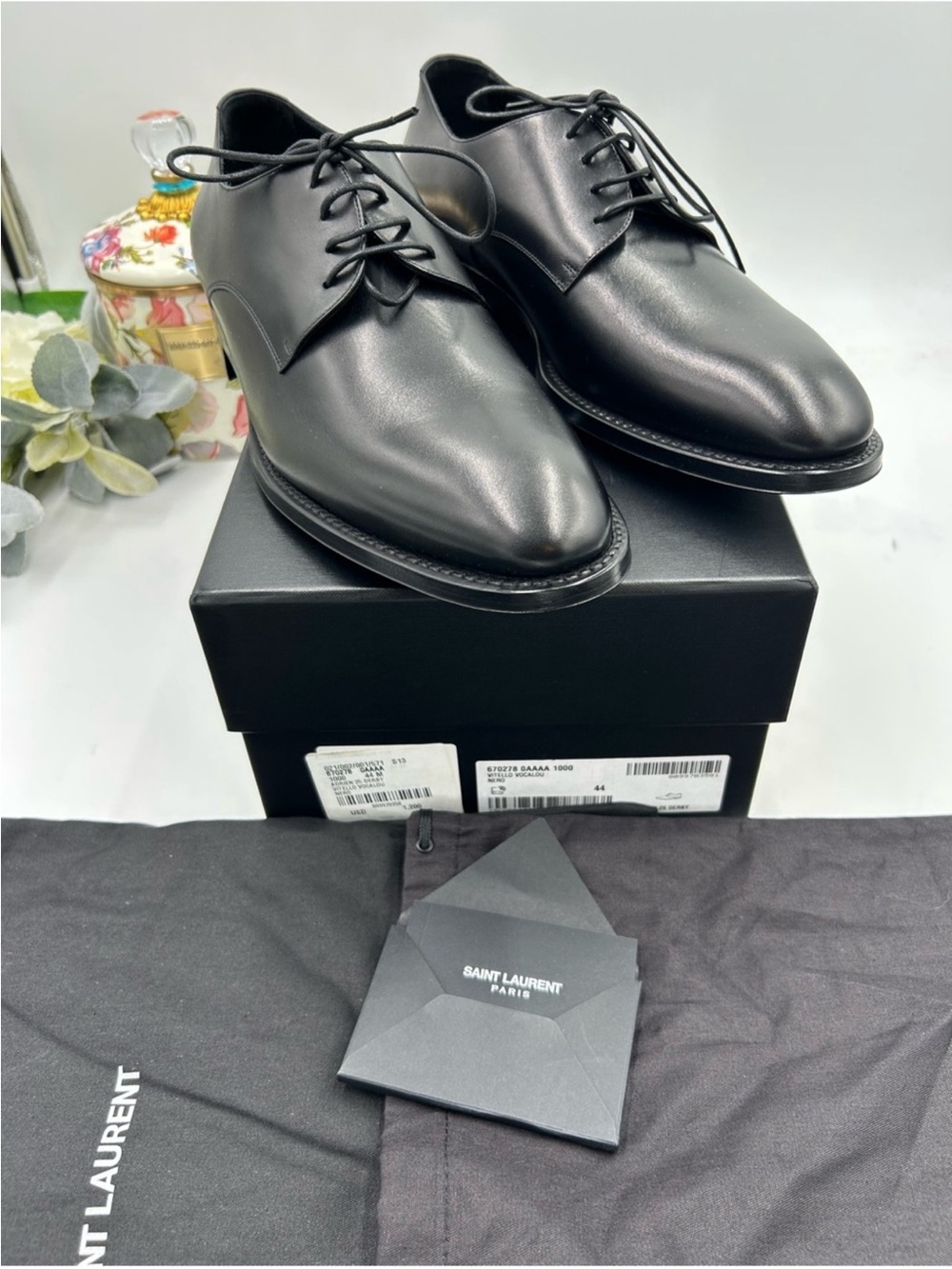 Men’s Saint Laurent ADRIEN Derby shoes in black glazed leather size 44 Italy - Picture 5 of 14